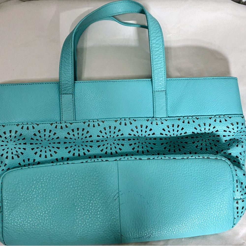 Talbots blue turquoise satchel handbag  with cutout designs NWOT - Picture 11 of 12